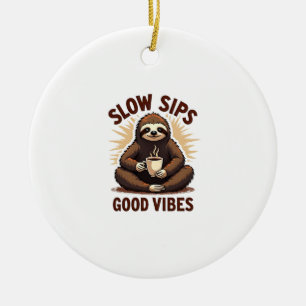Vintage Sloth Coffee Shirt Cute Slow Morning Humor Ceramic Ornament