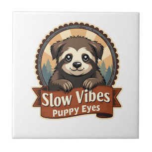 Vintage Sloth Dog Shirt Slow Vibes Puppy Eyes 2 Ceramic Tile