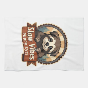 Vintage Sloth Dog Shirt Slow Vibes Puppy Eyes 2 Tea Towel