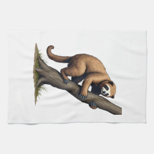 Vintage Sloth Drawing Wildlife Graphic (2) Tea Towel