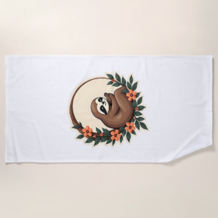 Vintage Sloth Floral Botanical Retro Animal Art 2 Beach Towel