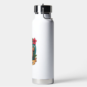 Vintage Sloth Flower Girl Cute Tropical Retro Shir Water Bottle