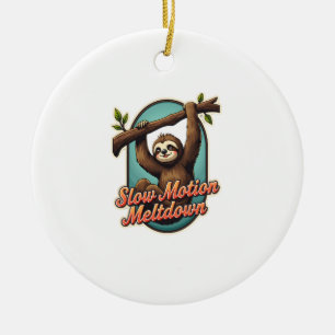 Vintage Sloth Funny Shirt Slow Meltdown Design Ceramic Ornament