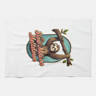 Vintage Sloth Funny Shirt Slow Meltdown Design Tea Towel