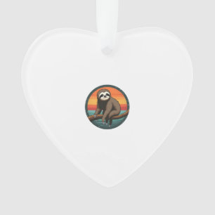 Vintage Sloth Graphic Retro Jungle Animal Art 2 Ornament