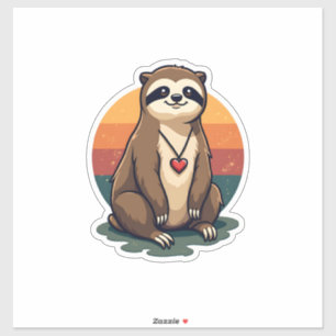Vintage Sloth Heart Cute Retro Animal Illustration