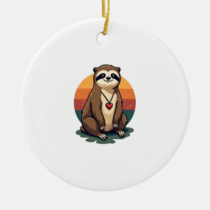 Vintage Sloth Heart Cute Retro Animal Illustration Ceramic Ornament