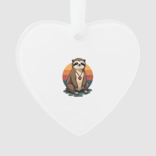 Vintage Sloth Heart Cute Retro Animal Illustration Ornament
