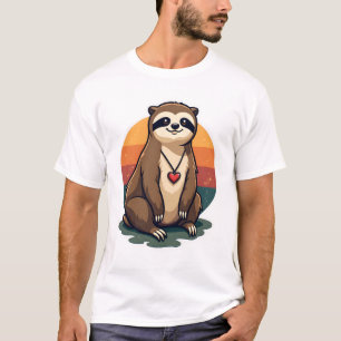 Vintage Sloth Heart Cute Retro Animal Illustration T-Shirt