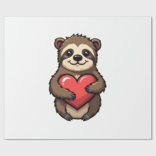 Vintage Sloth Heart Retro Love Animal Art 2 Wrapping Paper