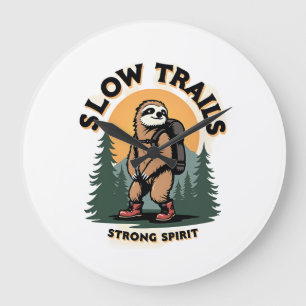 Vintage Sloth Hiking Adventure Quote Design 2 Large Clock