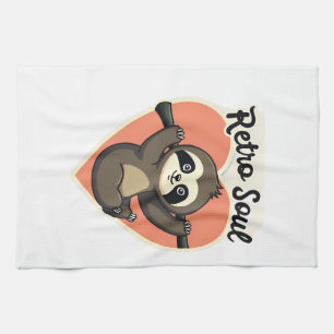 Vintage Sloth Lover Cute Retro Animal Design 2 Tea Towel