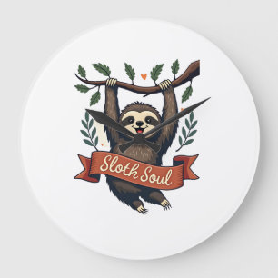Vintage Sloth Lover Retro Cute Hanging Sloth Shirt Large Clock