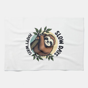 Vintage Sloth Quote Relaxed Nature Graphic 2 Tea Towel