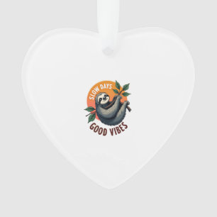 Vintage Sloth Quote Take Life Slow Retro Art 2 Ornament