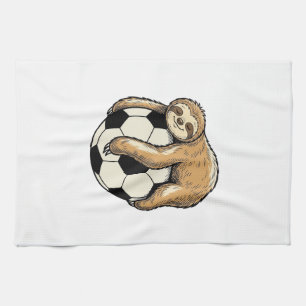 Vintage Sloth Soccer Ball Cute Animal Shirt Design Tea Towel