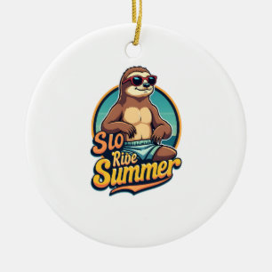 Vintage Sloth Summer Retro Beach Vibes Design 2 Ceramic Ornament