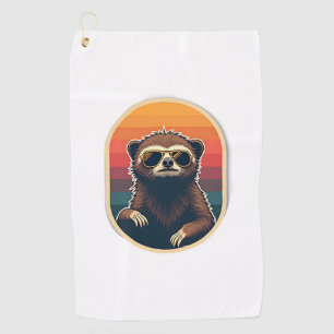 Vintage Sloth Sunglasses Retro Sunset Vector Art 2 Golf Towel