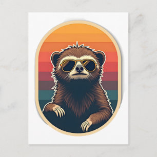 Vintage Sloth Sunglasses Retro Sunset Vector Art 2 Holiday Postcard