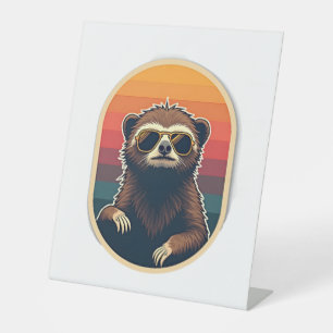 Vintage Sloth Sunglasses Retro Sunset Vector Art 2 Pedestal Sign