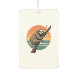 Vintage Sloth Sunset Vector Retro Hanging Art 2 Car Air Freshener