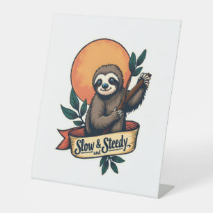 Vintage Sloth T-Shirt Slow and Steady Humor Design Pedestal Sign