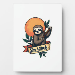Vintage Sloth T-Shirt Slow and Steady Humor Design Plaque
