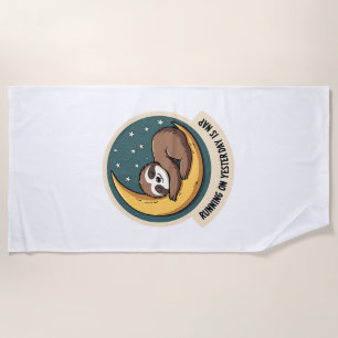 Vintage Sloth Tired Quote Funny Retro Animal Desig Beach Towel