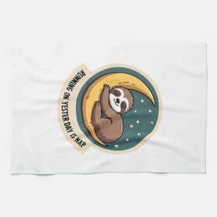 Vintage Sloth Tired Quote Funny Retro Animal Desig Tea Towel