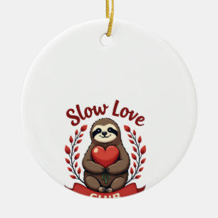 Vintage Sloth Valentine Cute Heart Hands Art 2 Ceramic Ornament