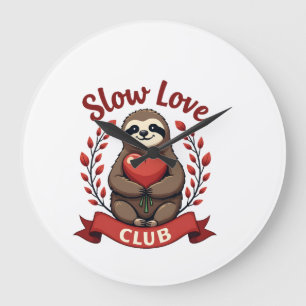 Vintage Sloth Valentine Cute Heart Hands Art 2 Large Clock
