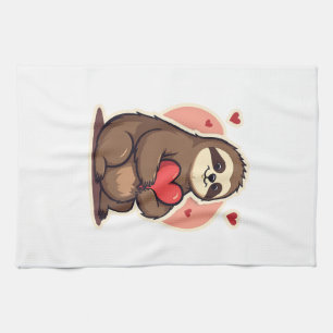 Vintage Sloth Valentine Cute Retro Love Design 2 Tea Towel