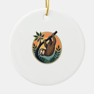 Vintage Sloth Vector Retro Wildlife Badge 2 Ceramic Ornament