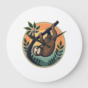 Vintage Sloth Vector Retro Wildlife Badge 2 Large Clock