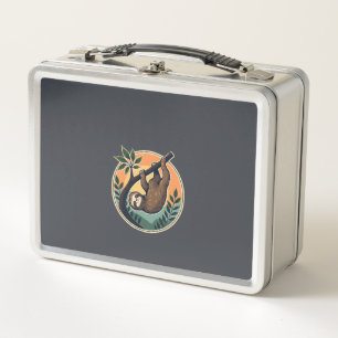 Vintage Sloth Vector Retro Wildlife Badge 2 Metal Lunch Box