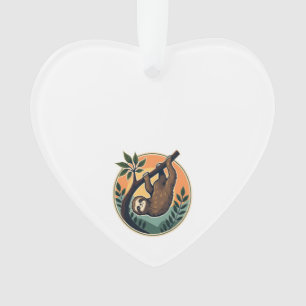 Vintage Sloth Vector Retro Wildlife Badge 2 Ornament