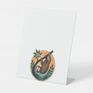 Vintage Sloth Vector Retro Wildlife Badge 2 Pedestal Sign