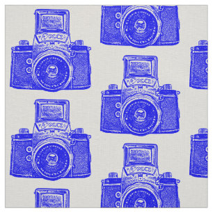 Vintage SLR Camera - Blue on White Fabric
