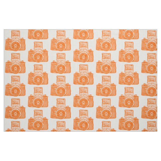 Vintage SLR Camera - Orange on White Fabric (Fat Quarter)