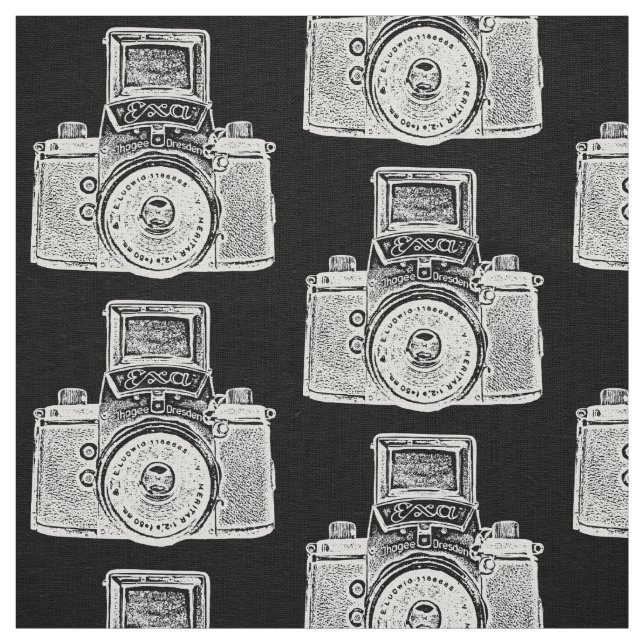 Vintage SLR Camera - White on Black Fabric (Swatch)