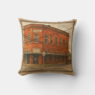 Vintage Small Town Brick Bank in Texas Cushion