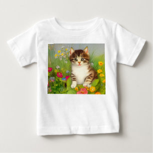 Vintage Smiling Cat Illustration Baby T-Shirt