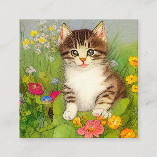 Vintage Smiling Cat Illustration Enclosure Card (Front)