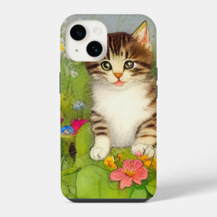 Vintage Smiling Cat Illustration iPhone 14 Case