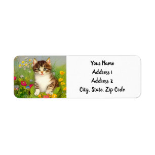 Vintage Smiling Cat Illustration Return Address Label