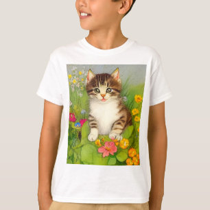 Vintage Smiling Cat Illustration T-Shirt