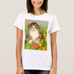 Vintage Smiling Cat Illustration T-Shirt