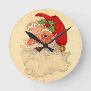 Vintage Smiling Santa Christmas Holiday Gift Item Round Clock