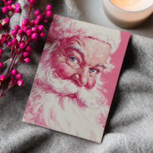 Vintage Smiling Santa Claus Pink Christmas Photo  Holiday Card