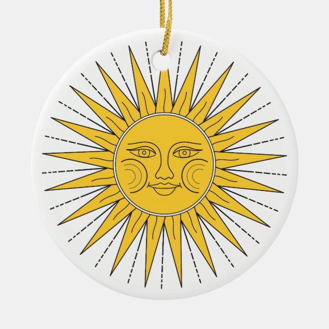 Vintage Smiling Sun  Ceramic Ornament (Front)